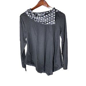 NWT Meaneor Women's Turtleneck Polka Dot Trim Asymmetrical T-Shirt long Sleeves